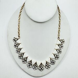 J Crew Gold White Acrylic Triangle Rhinestone Summer Statement Necklace Sparkle